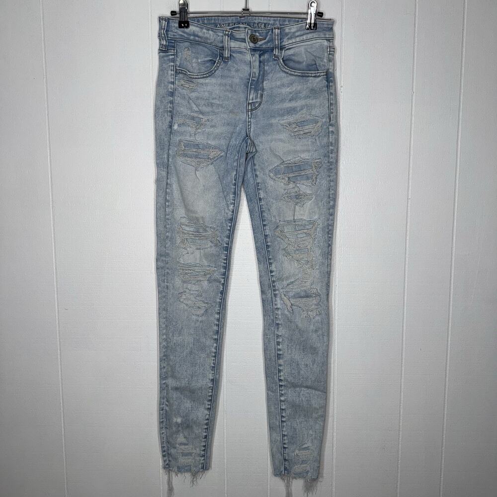 American Eagle Women’s Stretch Temp Tech Jegging Jeans Distressed Size 6 Long